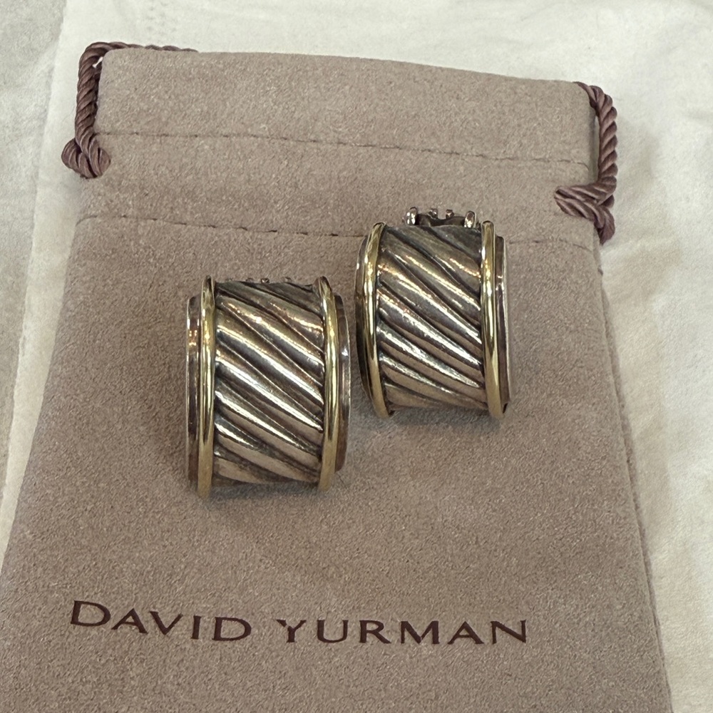 David Yurman Sterling silver & 14K gold cigar band earrings pierced